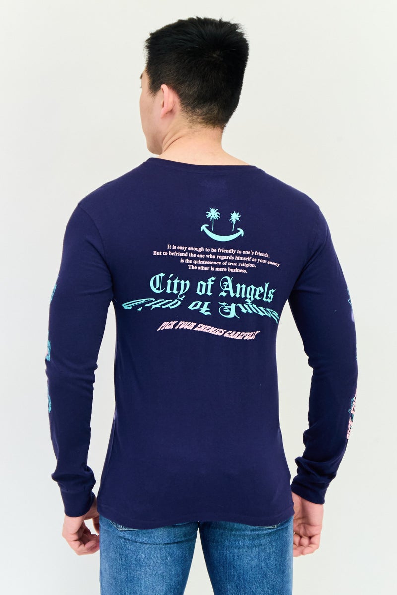 brooklyn تي شيرت رجالي بأكمام طويلة وياقة دائرية، طباعة جرافيك، متعدد الألوان - Image 2